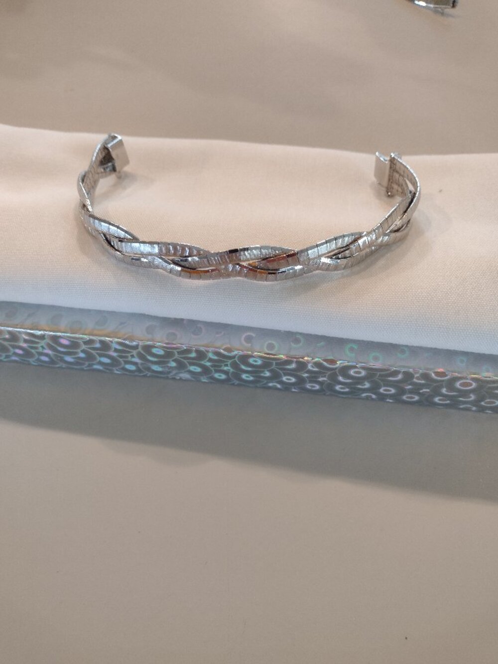 Vintage Silver Herringbone Braided Bracelet.